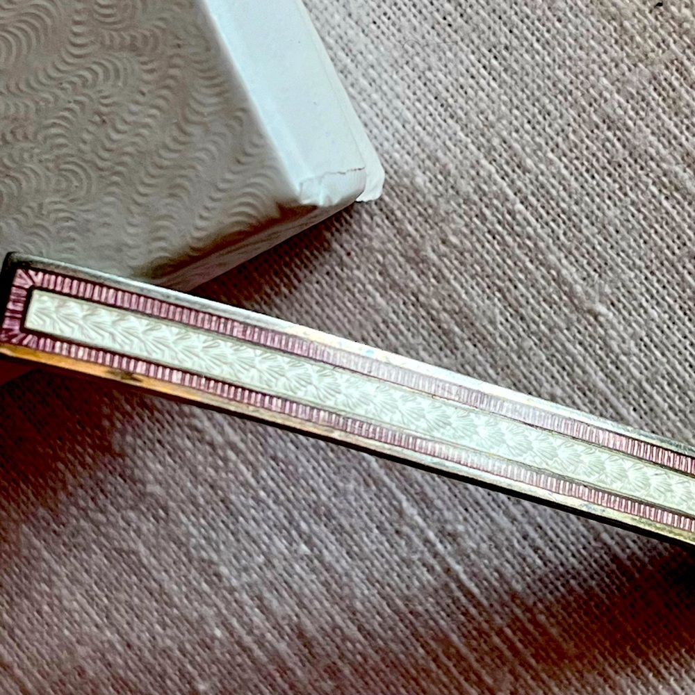 Vintage Guilloche style enamel Sterling Pin Brooch
